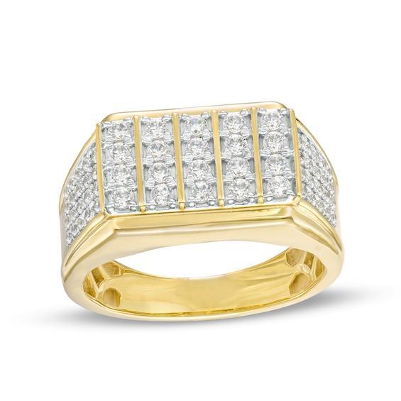 Men's 1 CT. T.w. Diamond Rectangle Multi-Row Ring in 10K Gold Product Image