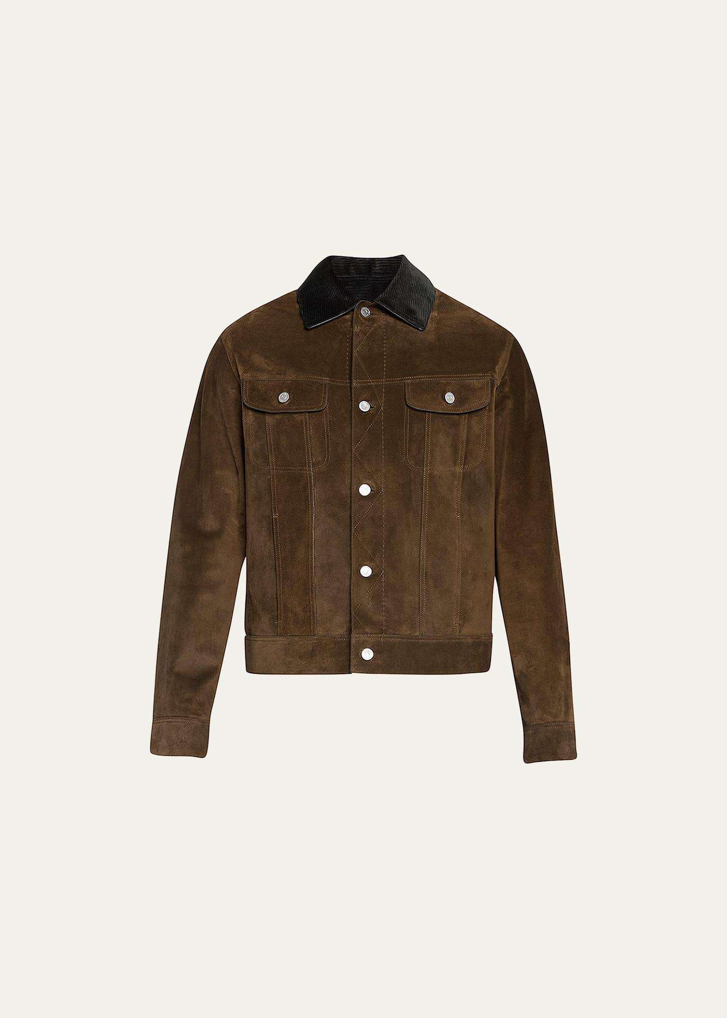 Mens Corduroy Collar Suede Leather Jacket Product Image