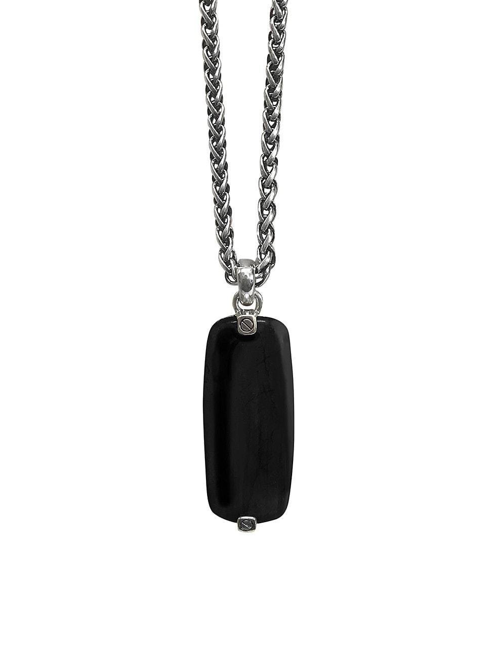 Mens Sterling Silver & Onyx Pendant Necklace Product Image