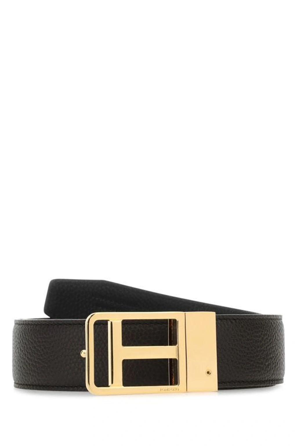 TOM FORD Buffalo Grain Reversible Framed T Belt In Black Product Image