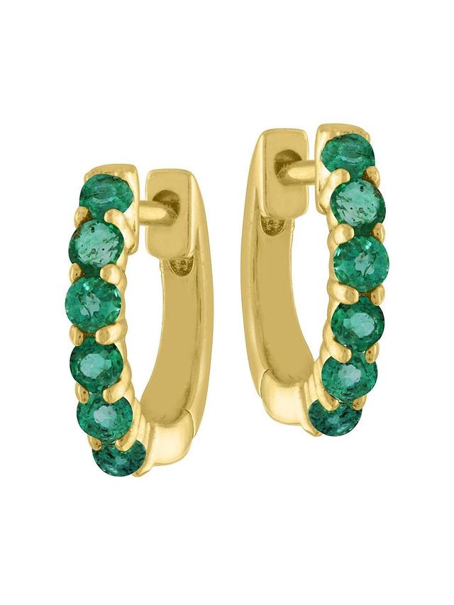 Womens 14K Yellow Gold & Emerald Huggie Hoops Product Image