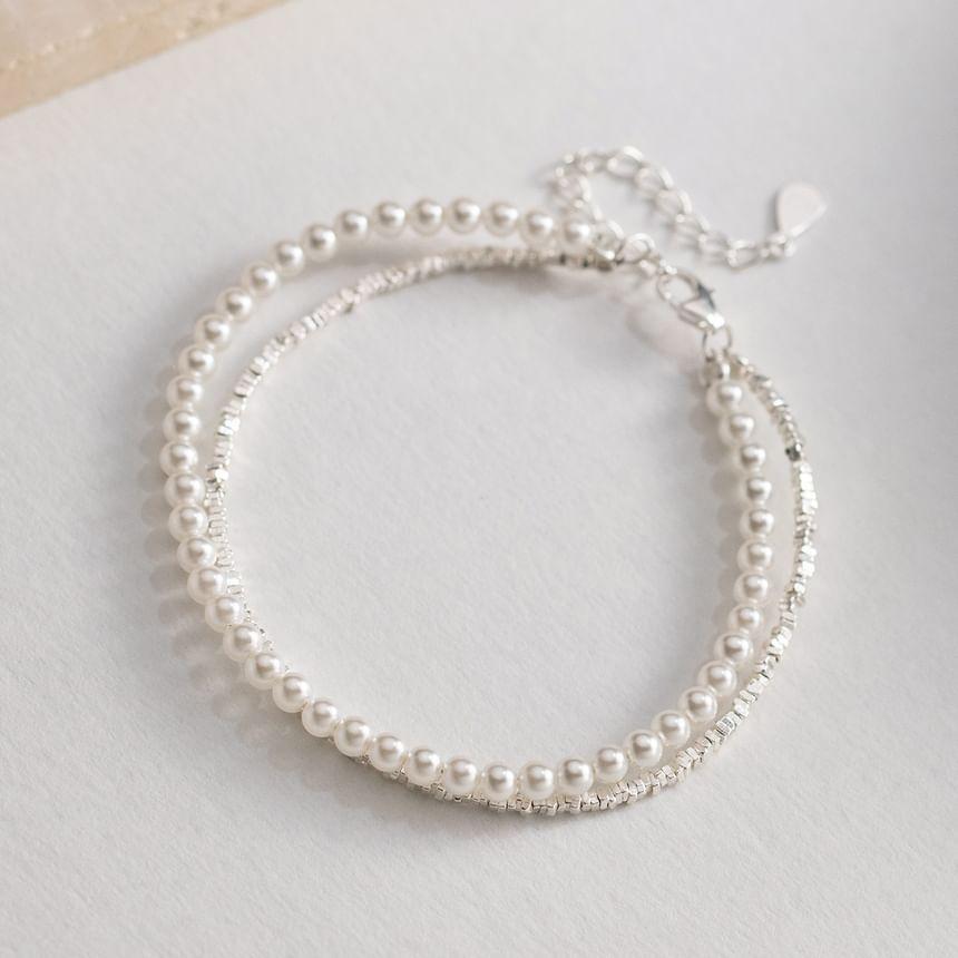 S925 Sterling Silver Faux Pearl Layered Bracelet Product Image