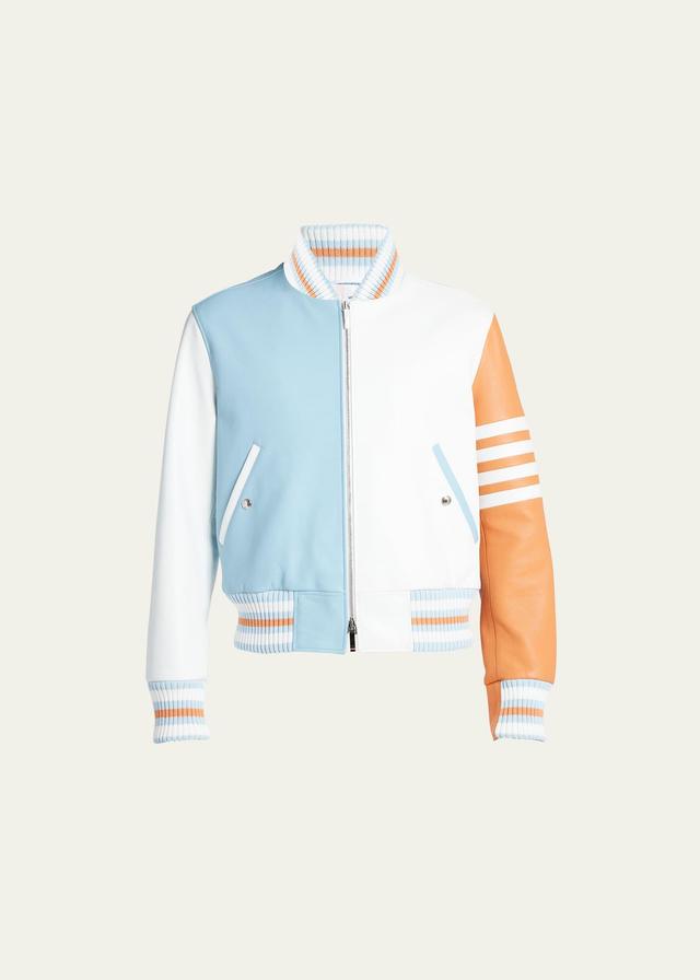 Mens Colorblock Leather Bomber Jacket Product Image