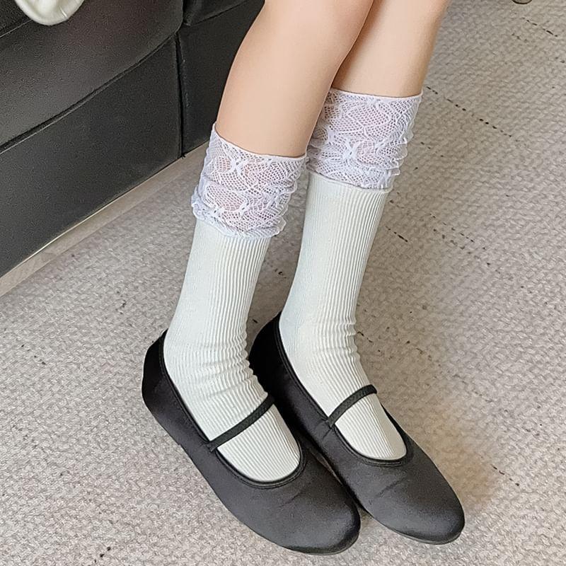 Lace Panel Knee High Socks / Set Product Image