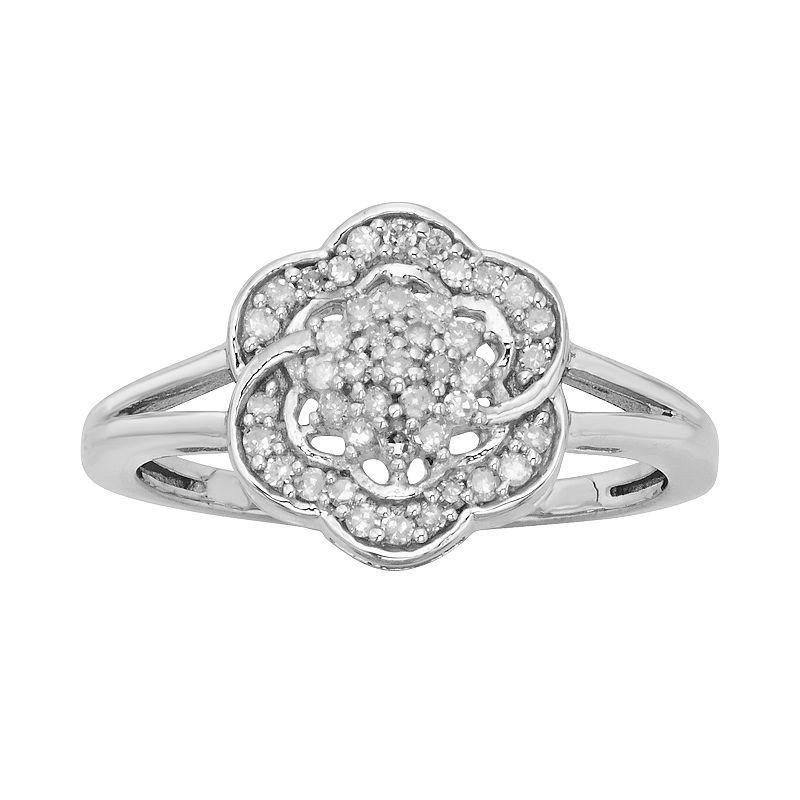 Jewelexcess Sterling Silver 1/4-ct. Diamond Flower Ring, Womens White Product Image