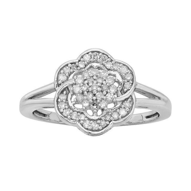 Jewelexcess Sterling Silver 1/4-ct. Diamond Flower Ring, Womens White Product Image