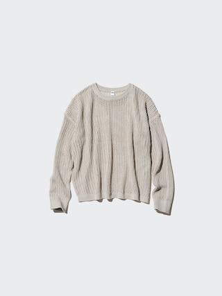 Womens Mesh Crew Neck Long-Sleeve Sweater Light Gray Large UNIQLO US Product Image