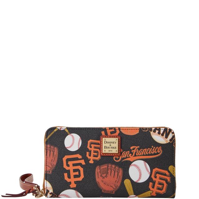 Dooney & Bourke Womens MLB Giants Large Zip Around Coated Cotton Wristlet in Black Product Image