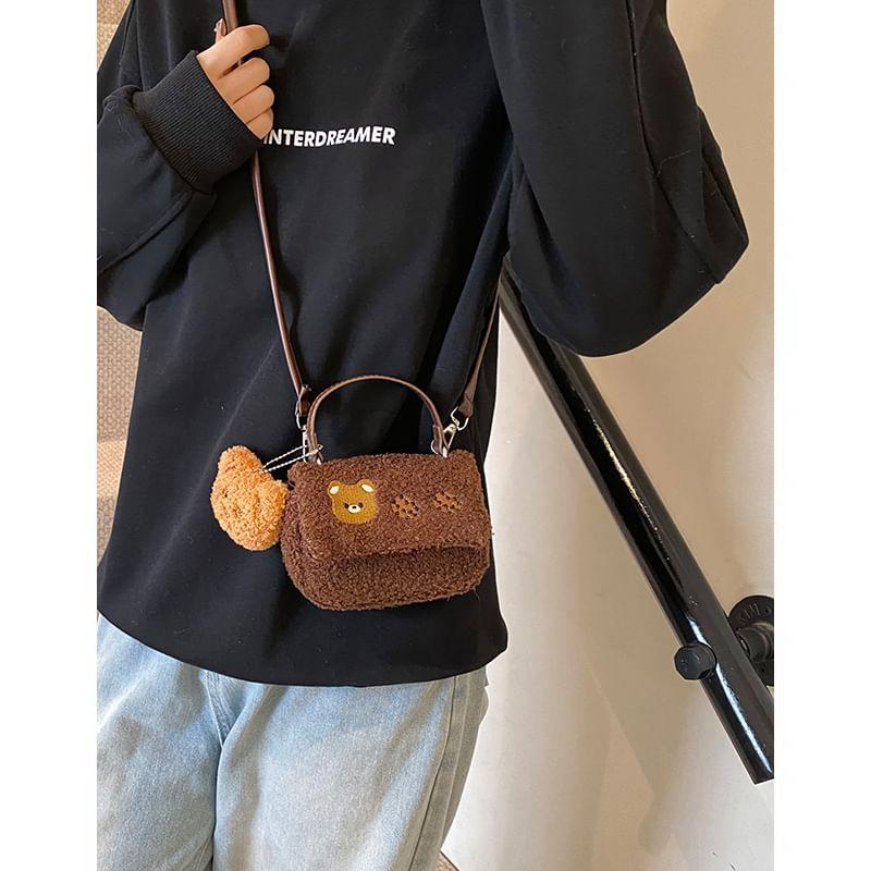 Bear Embroidered Flap Fleece Crossbody Bag Product Image