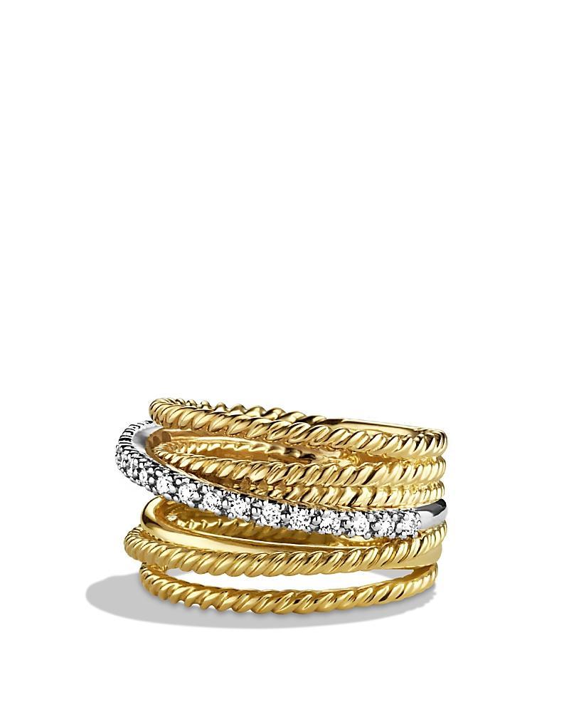 Womens Crossover Ring in 18K Yellow Gold with Pav Diamonds Product Image