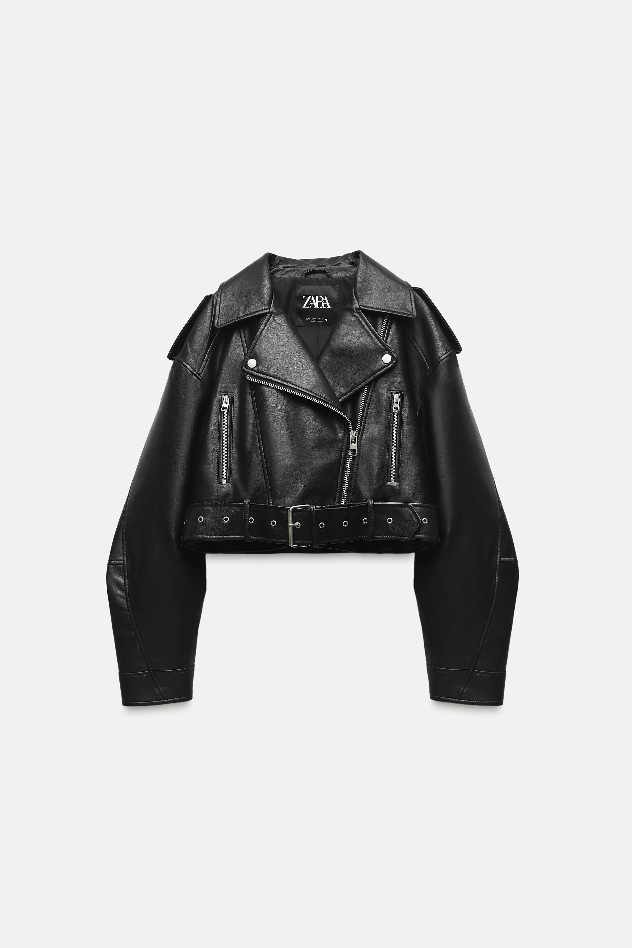 FAUX LEATHER CROP BIKER JACKET Product Image