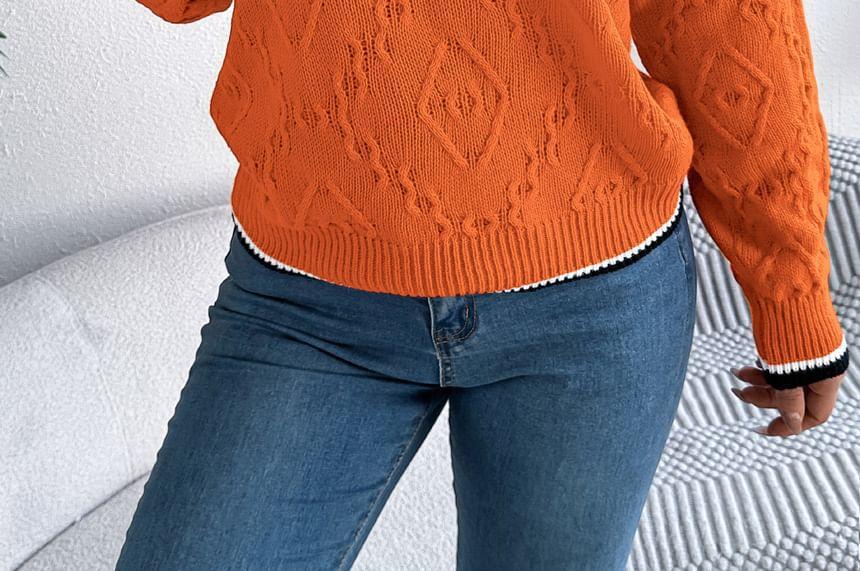 Round Neck Contrast Trim Sweater Product Image