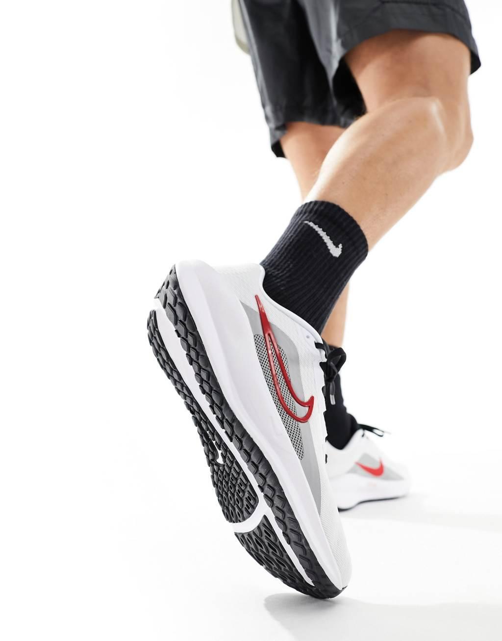 Nike Running Downshifter 13 sneakers in white and red Product Image