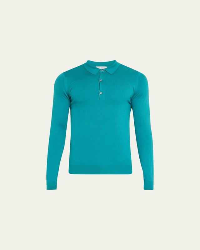 Mens Solid Long-Sleeve Polo Shirt Product Image