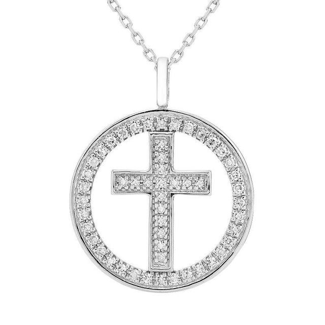 Sterling Silver 1/5 Carat T.W. Diamond Cross Pendant Necklace, Womens White Product Image