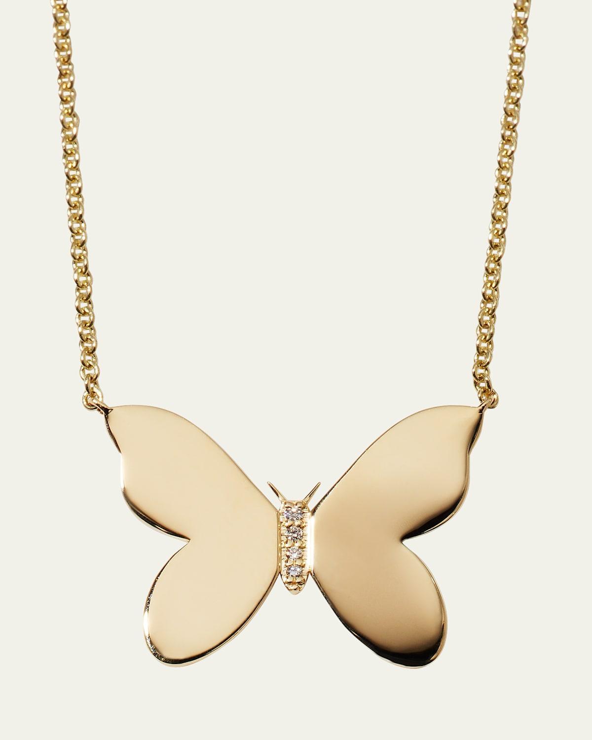 14k Plain Butterfly Necklace w/ Diamonds Product Image