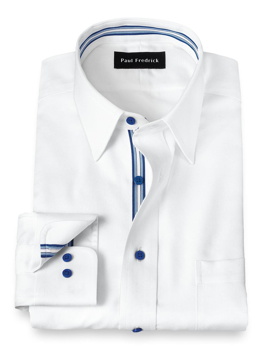 Tailored Fit Non-iron Cotton Solid Dress Shirt With Contrast Trim Product Image