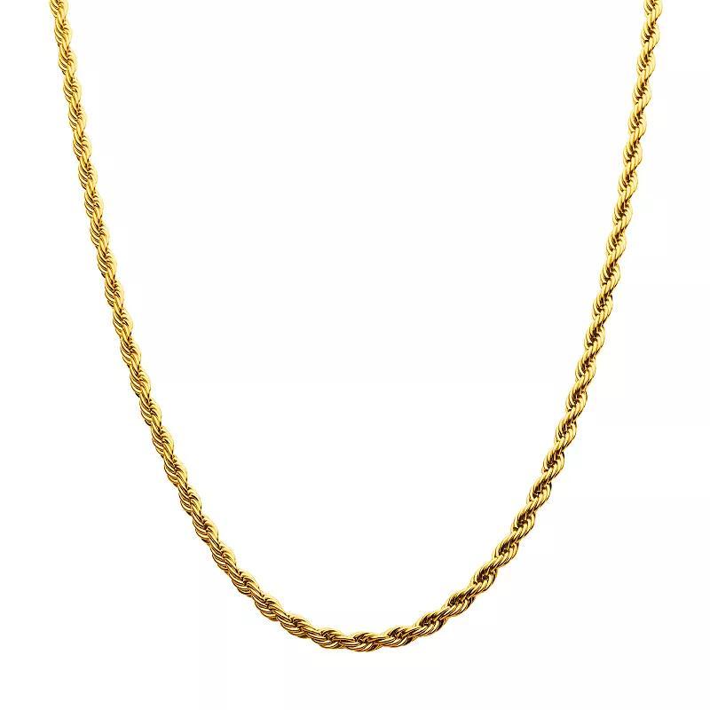 18k Gold Over Stainless Steel Rope Chain Necklace, Mens Product Image