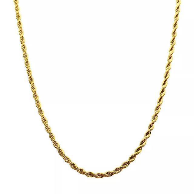 18k Gold Over Stainless Steel Rope Chain Necklace, Mens Gold Tone 4mm Product Image