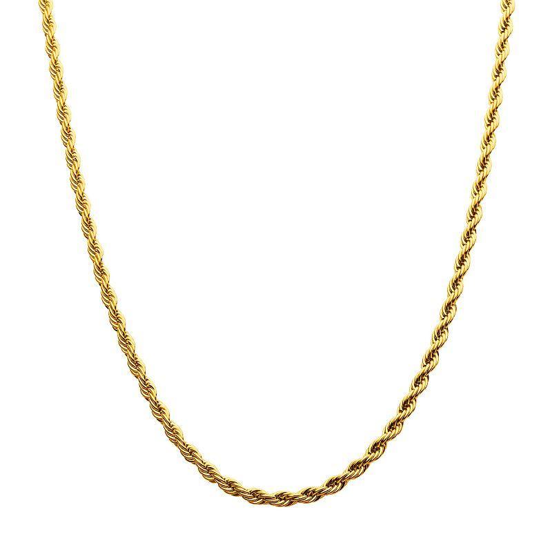 18k Gold Over Stainless Steel Rope Chain Necklace, Mens Gold Tone 4mm Product Image