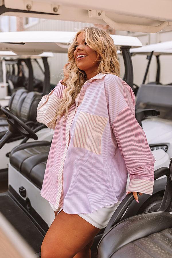 Pure Peace Stripe Button Up In Pink Curves Product Image