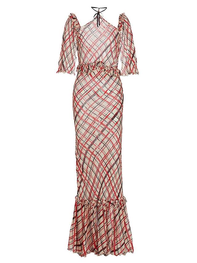 Womens Maestro Plaid Ruffle Floor-Length Dress Product Image