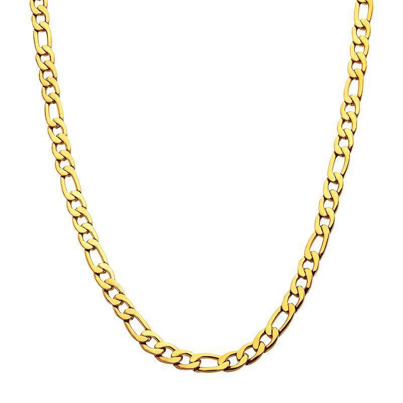 18k Gold Over Stainless Steel Figaro Chain Necklace, Mens Gold Tone 4mm Product Image