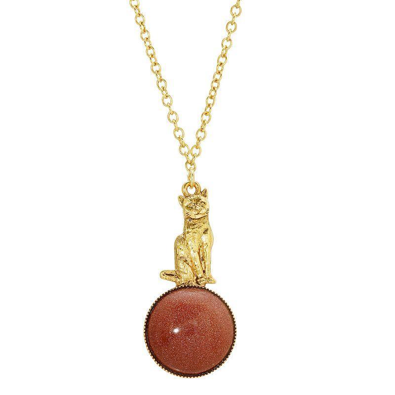 1928 Gold Tone Goldstone Cat Pendant Necklace, Womens Product Image