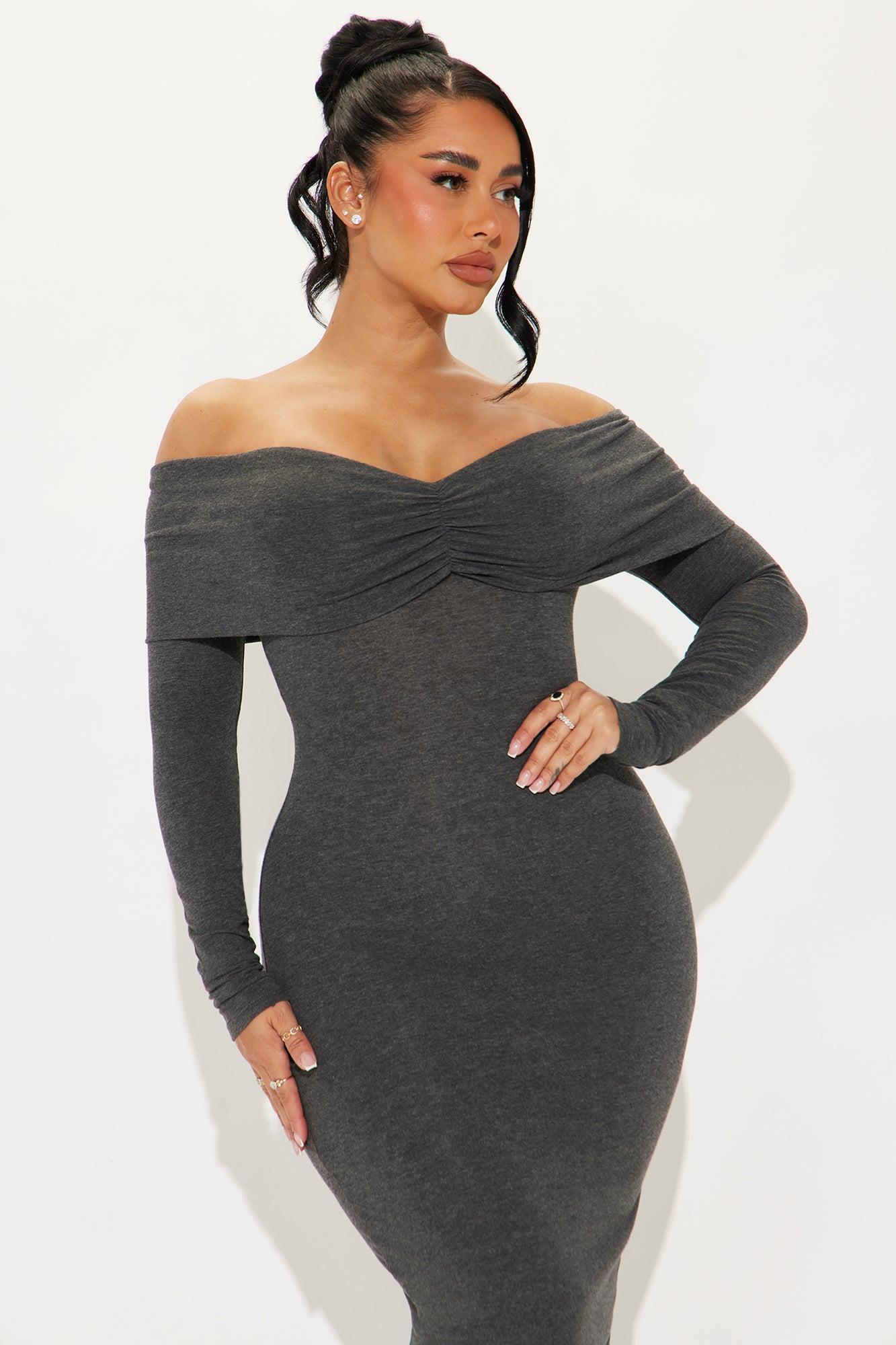 Sweet Like Honey Midi Dress - Charcoal Product Image