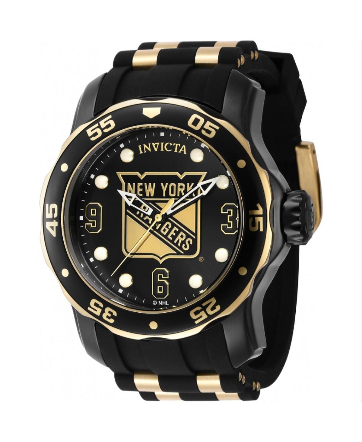 Invicta Mens Nhl New York Rangers Quartz 3 Hand Black, White, Gold Dial Polyurethane Watch Product Image