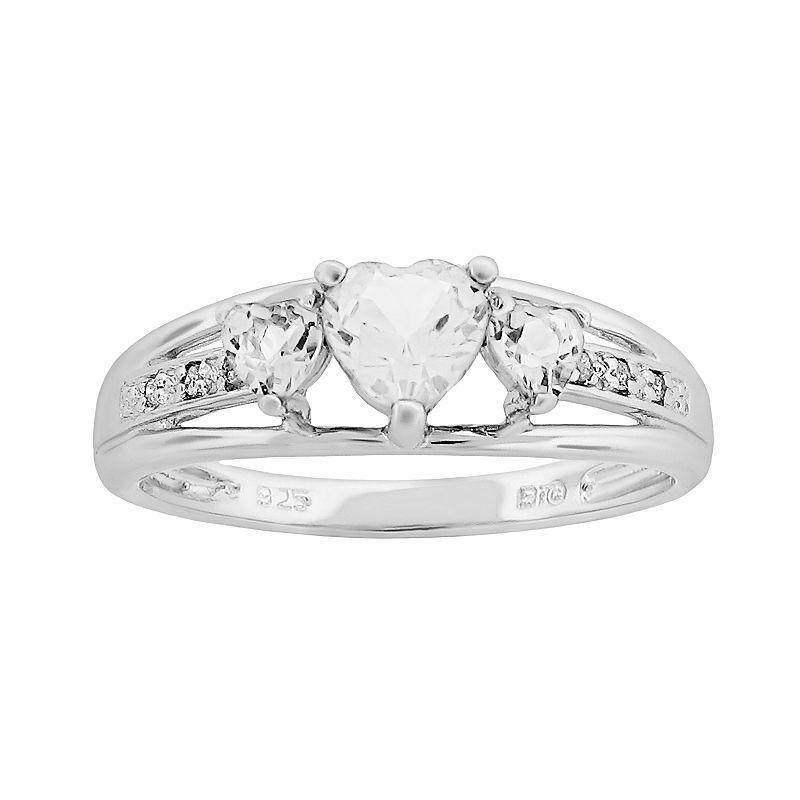 Gemminded Sterling Silver White Topaz and Diamond Accent Heart 3-Stone Ring, Womens Product Image