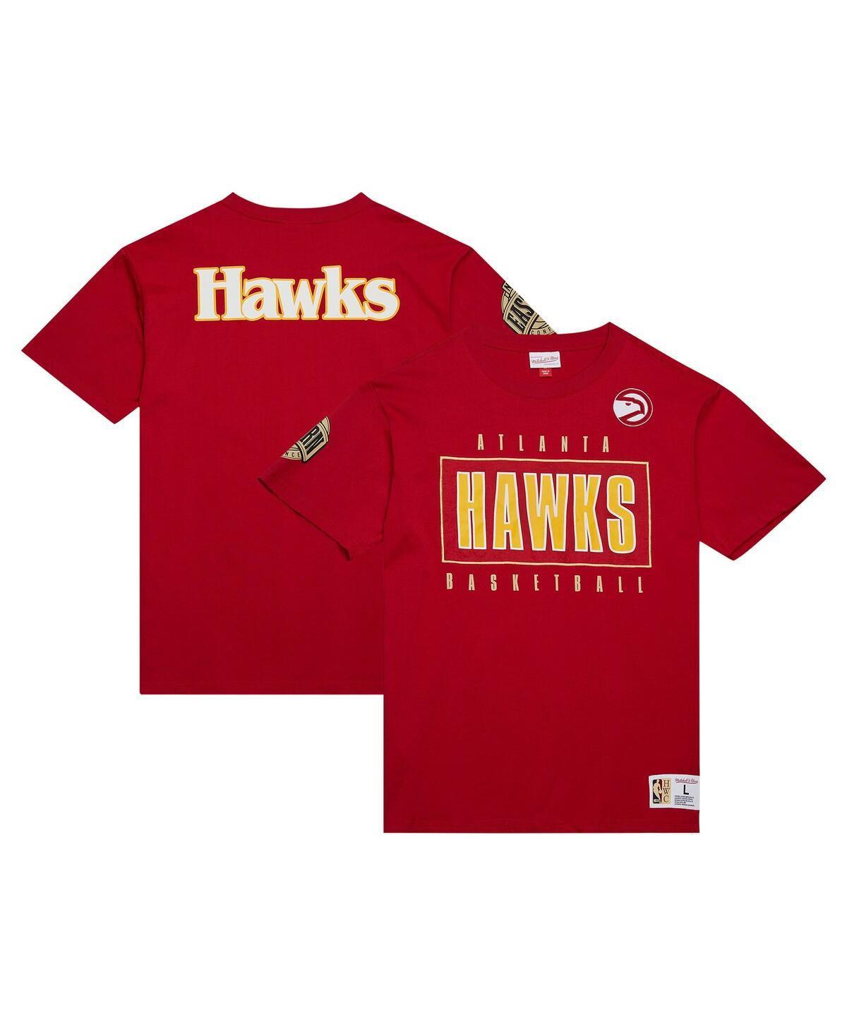 Mens Mitchell & Ness Red Distressed Atlanta Hawks Hardwood Classics Team Og 2.0 Premium Vintage-Like Logo T-shirt Product Image