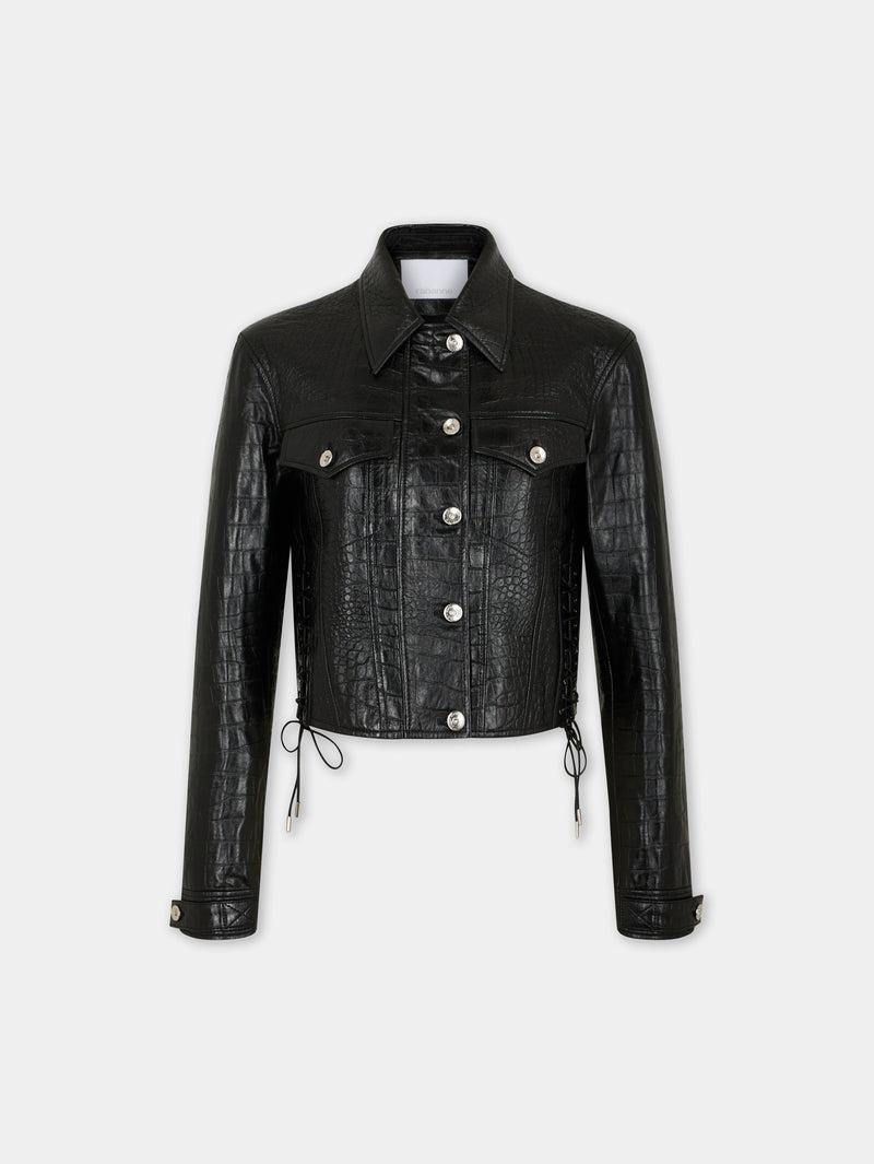 CROPPED JACKET IN CROCO-EMBOSSED LEATHER Product Image