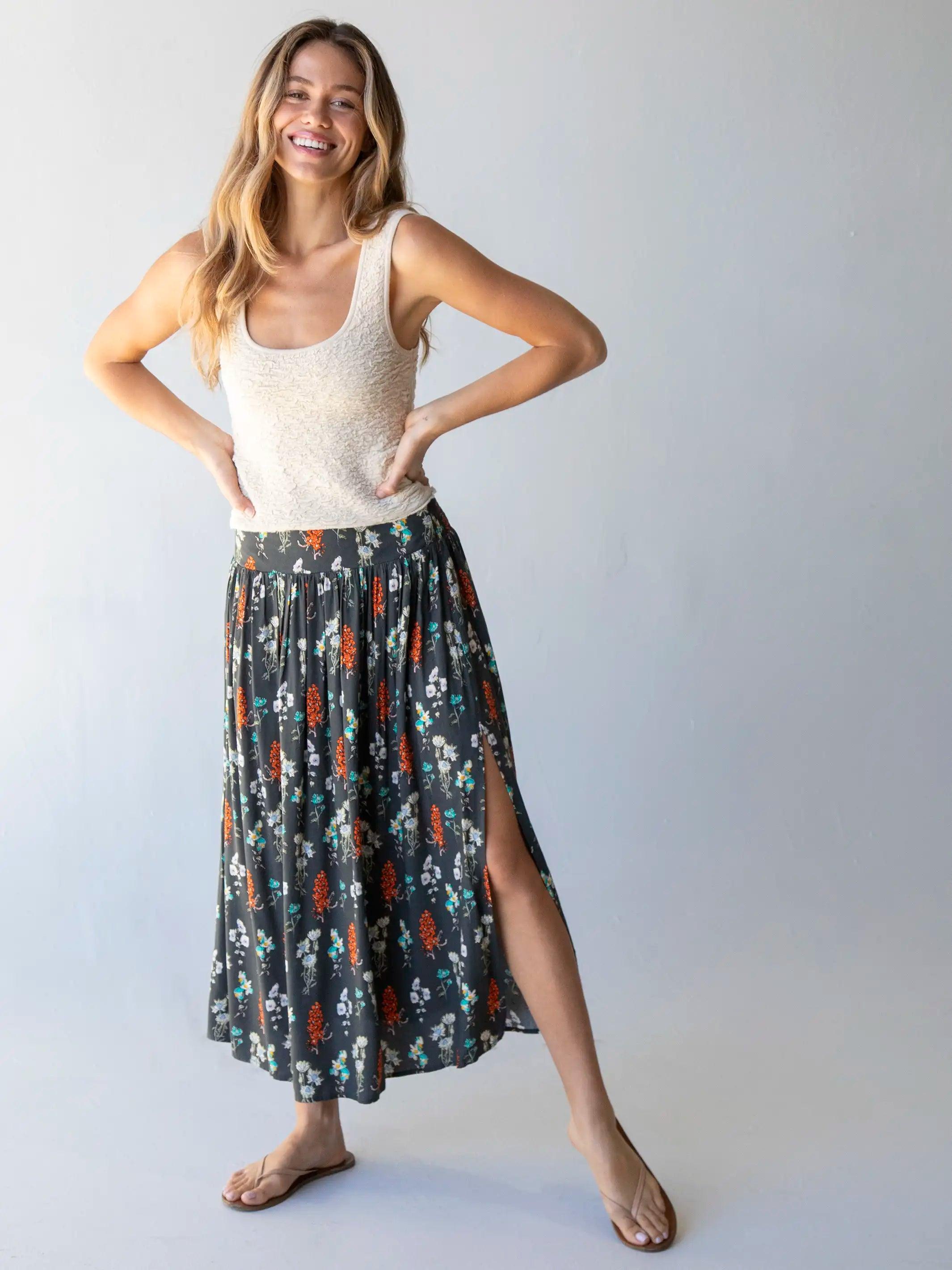 Addie Midi Skirt - Charcoal Bouquet Product Image