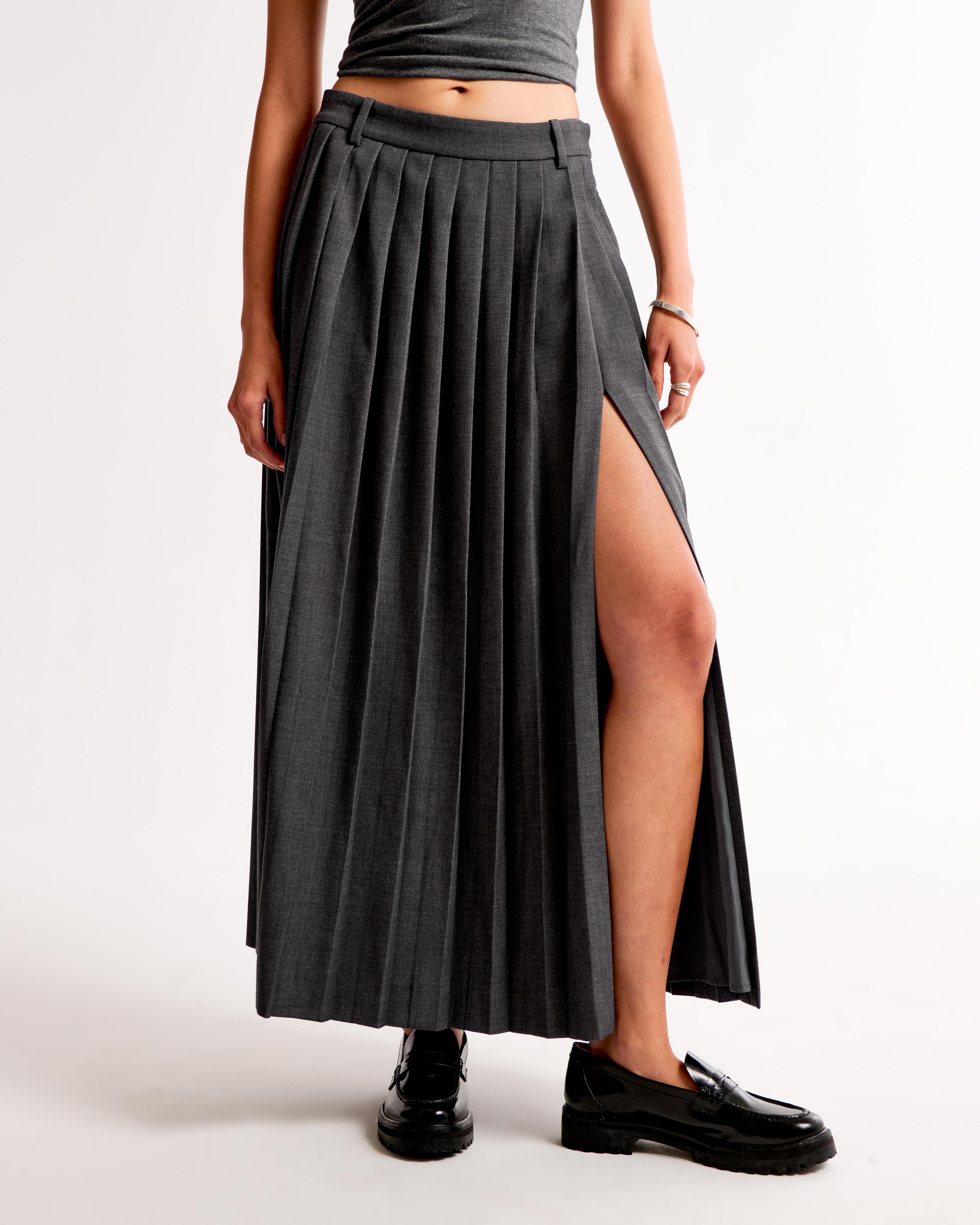 Mid Rise Pleated Maxi Skirt Product Image