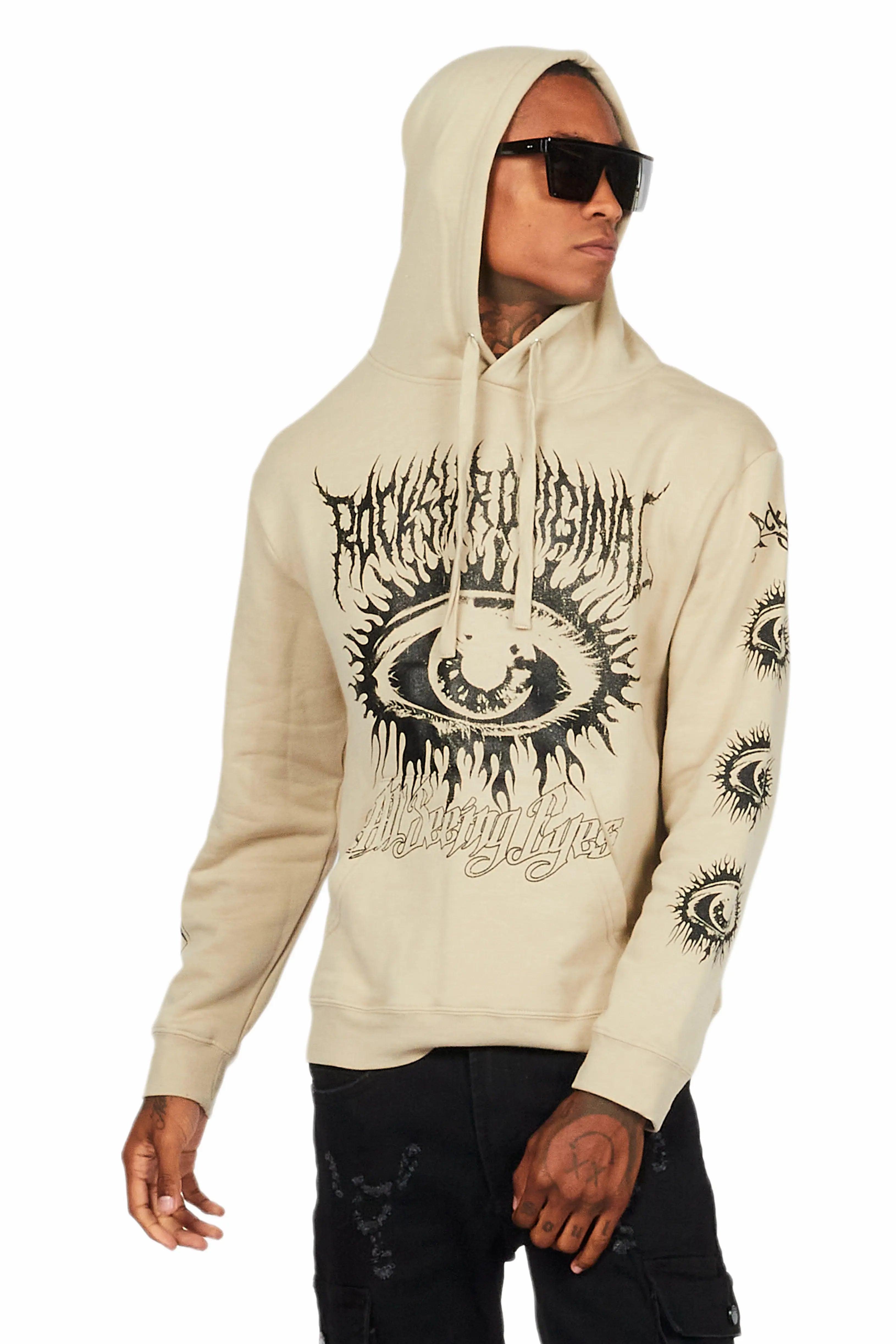 All Seeing Eyes Oatmeal Graphic Hoodie Male Product Image