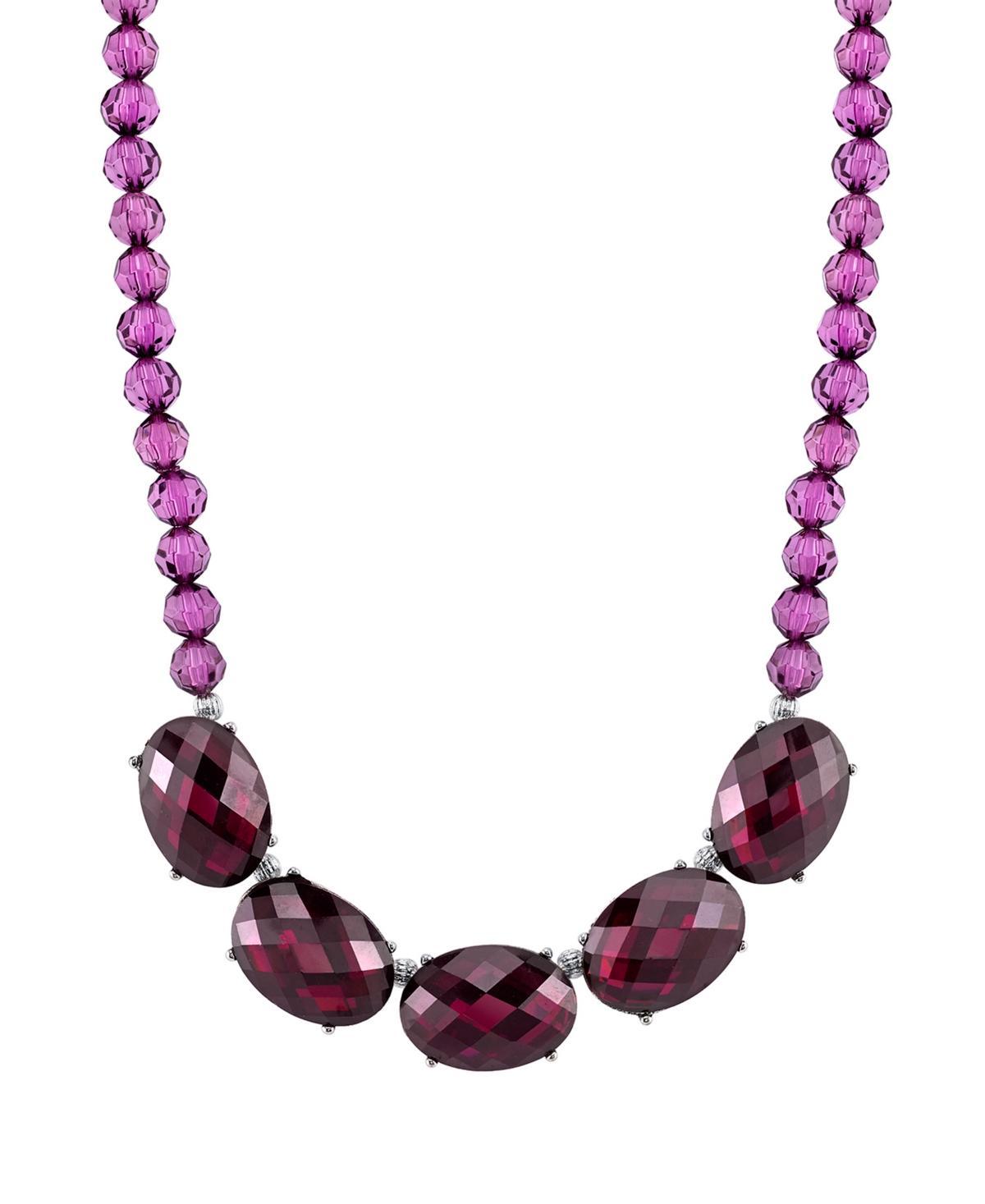 1928 Silver Tone Simulated Crystal & Bead Necklace, Womens Purple product image