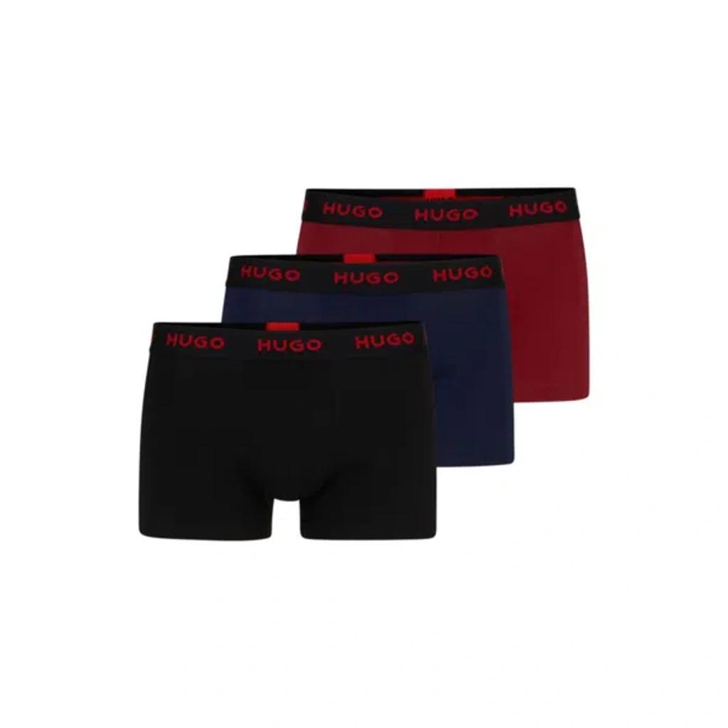 HUGO BOSS Three-pack Of Logo-waistband Trunks In Stretch Cotton In Dark Blue Product Image