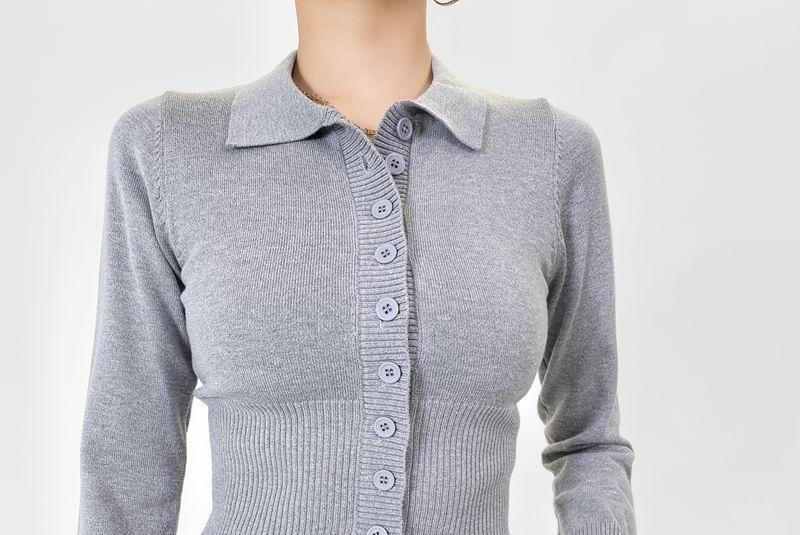 Collar Plain Cardigan Product Image