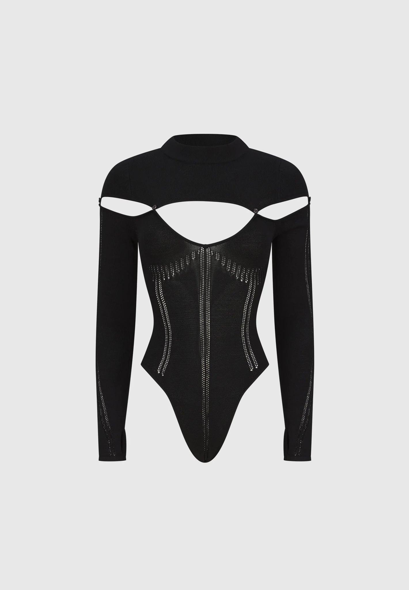 Knitted Cut Out Bodysuit - Black Female Product Image