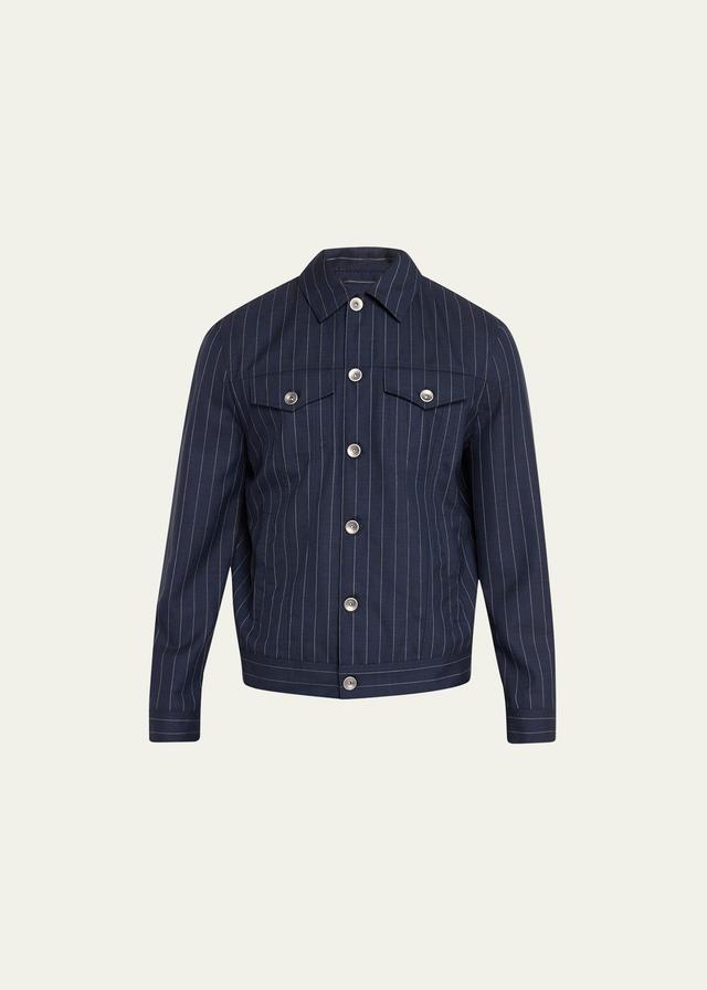 Mens Virgin Wool Chalk Stripe Four Pocket Jacket Product Image