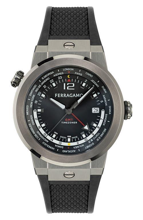 FERRAGAMO F-80 Gmt Worldtime Silicone Watch, 43mm In Black Product Image