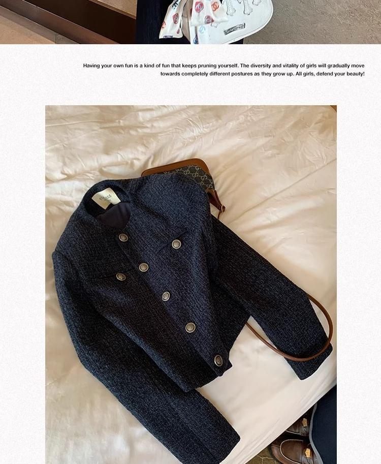 Round Neck Tweed Button Jacket Product Image