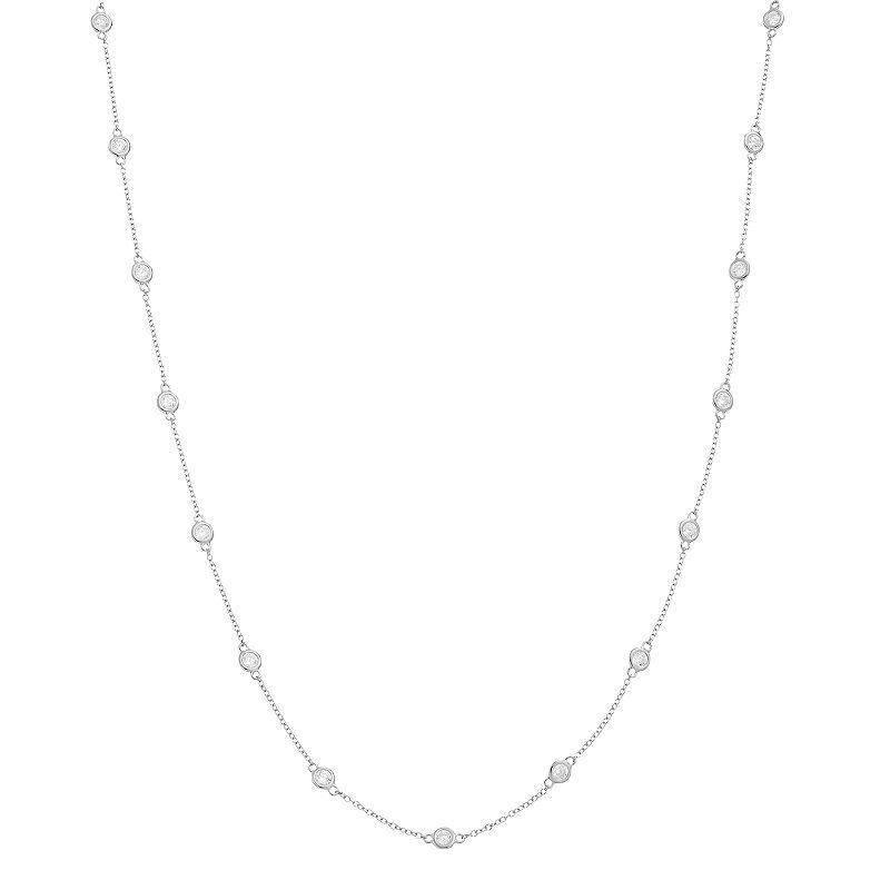 Sterling Silver Cubic Zirconia Station Necklace, Womens White Product Image