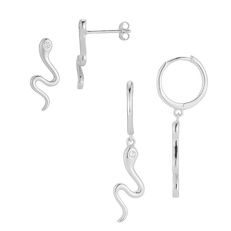 Sunkissed Sterling Cubic Zirconia Snake Stud & Hoop Drop Earring Duo Set, Womens, Silver Product Image