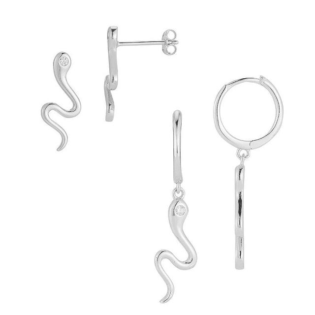 Sunkissed Sterling Cubic Zirconia Snake Stud & Hoop Drop Earring Duo Set, Womens, Silver Tone Product Image