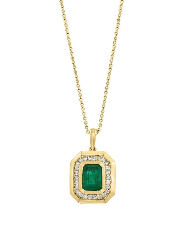 Womens 14K Yellow Gold, Emerald & 0.25 TCW Diamond Pendant Necklace Product Image