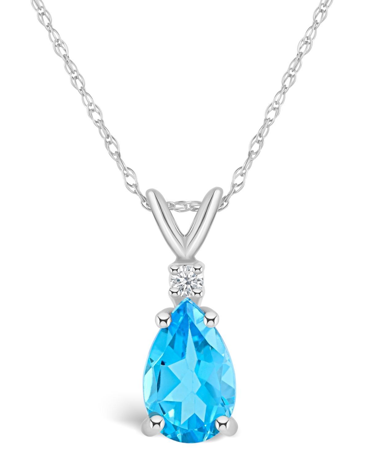 Celebration Gems 14k Gold Pear Shaped Blue Topaz & Diamond Accent Pendant Necklace, Womens Product Image