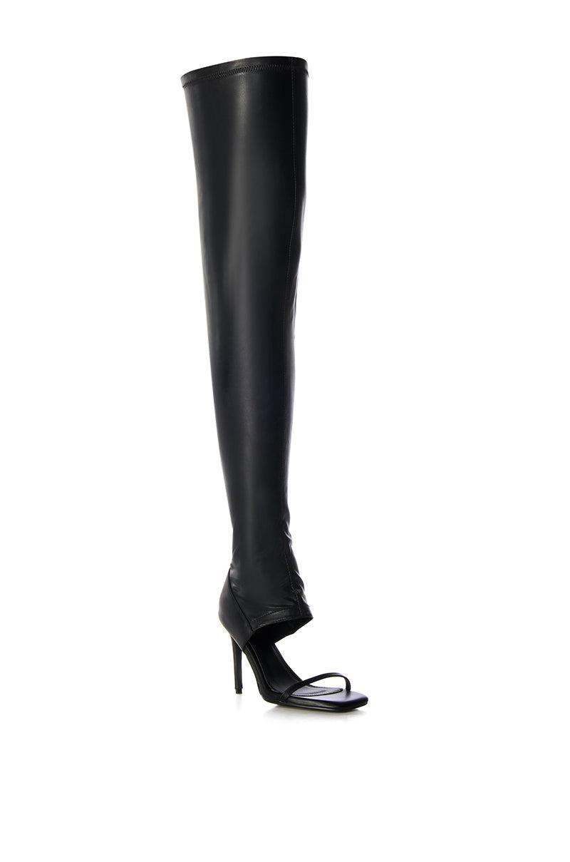 AZALEA WANG ALISHA OPEN TOE THIGH HIGH SANDAL BOOT IN BLACK Product Image