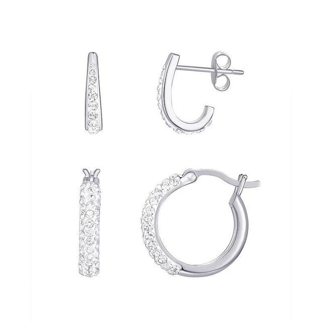 Chrystina Crystal J-Hoop & Huggie Hoop Earring Duo Set, Womens, Silver Tone Product Image